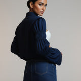 Blue Gathered Crop Jacket